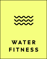 Yellow square with black text saying water fitness.