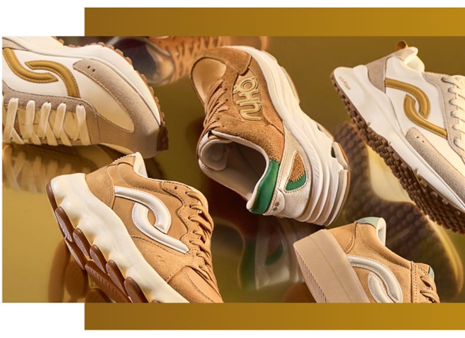 Side views of several yellow Rykä shoes