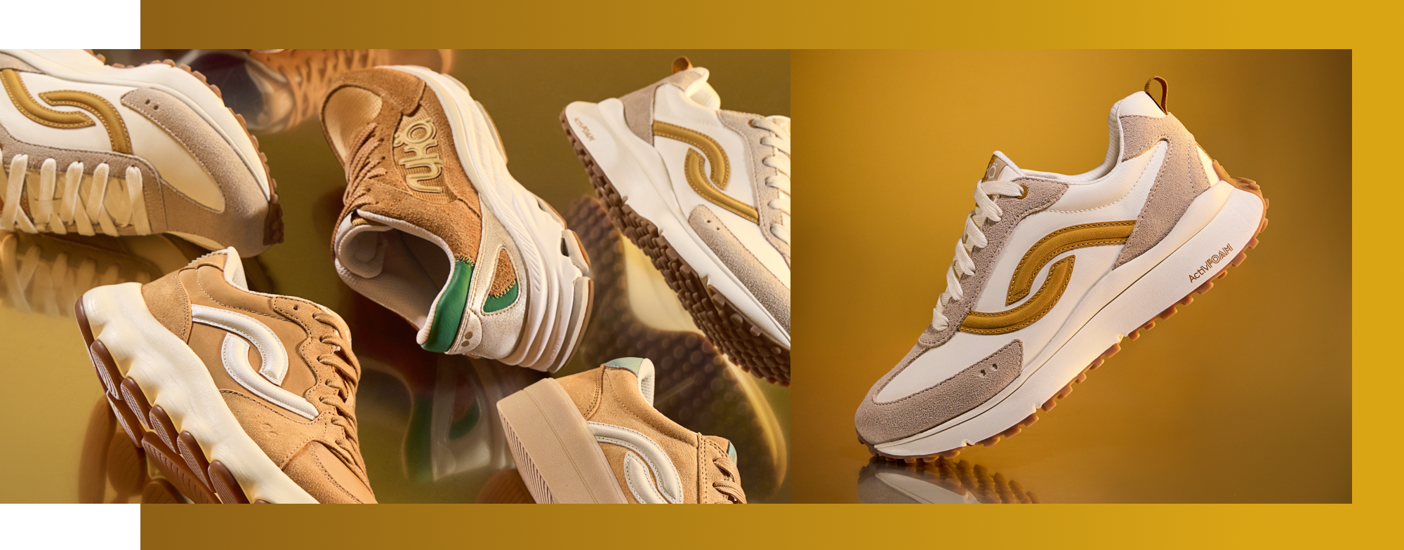 Side views of several yellow Rykä shoes