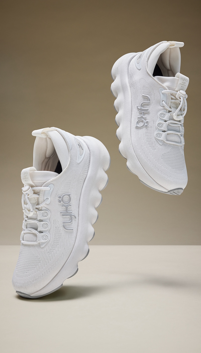 neutral and white sneakers
