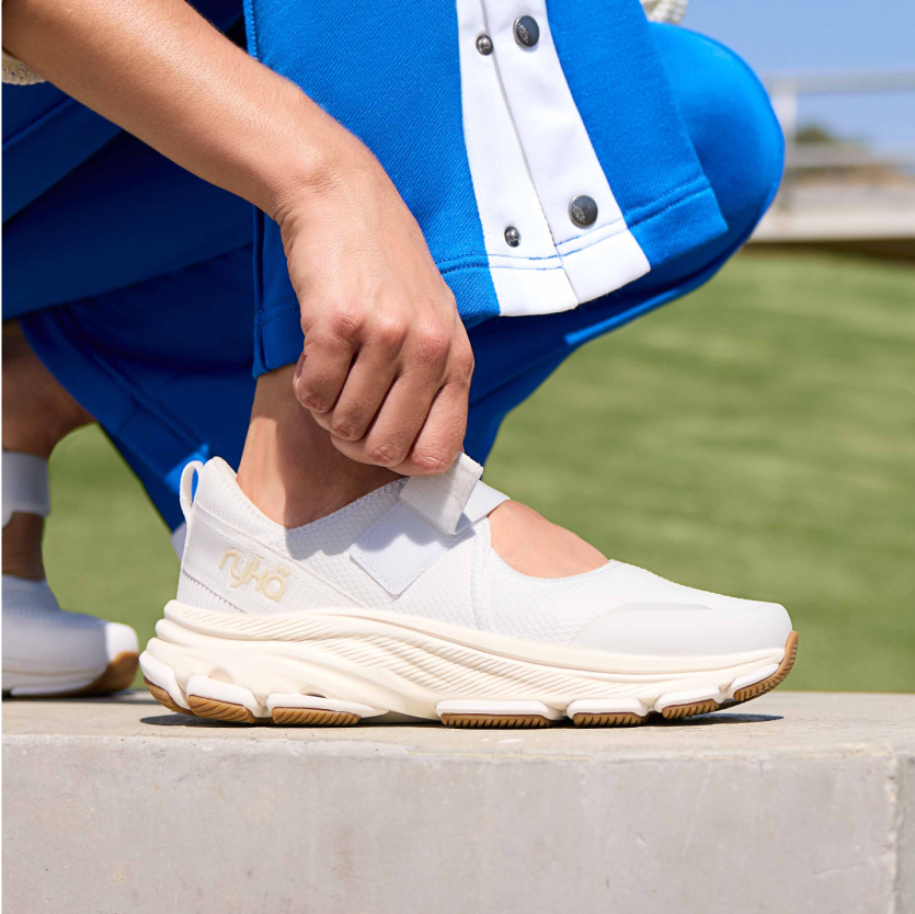 A model wearing Rykä Devotion Max Mary Jane shoes