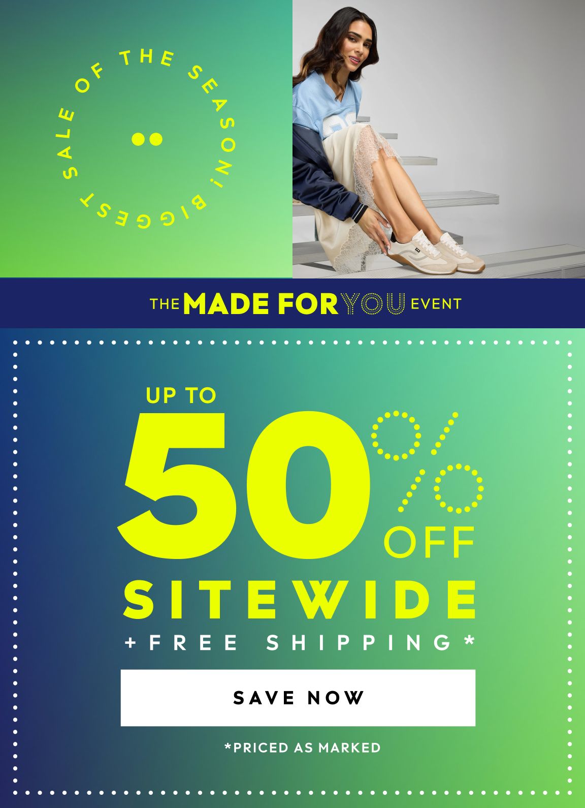 Up to 50% off sitewide plus free shipping