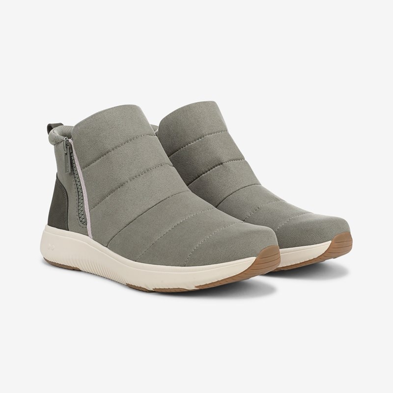 Ryka Paragon Ankle Bootie Boots Vetiver Green Micro Suede Leather 5.0 M Arch Support