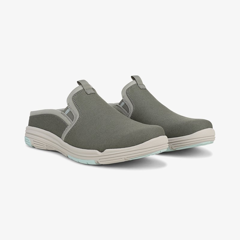 Ryka Anna Mule Slip On Shoes Vetiver Green Fabric 6.0 W Lightweight