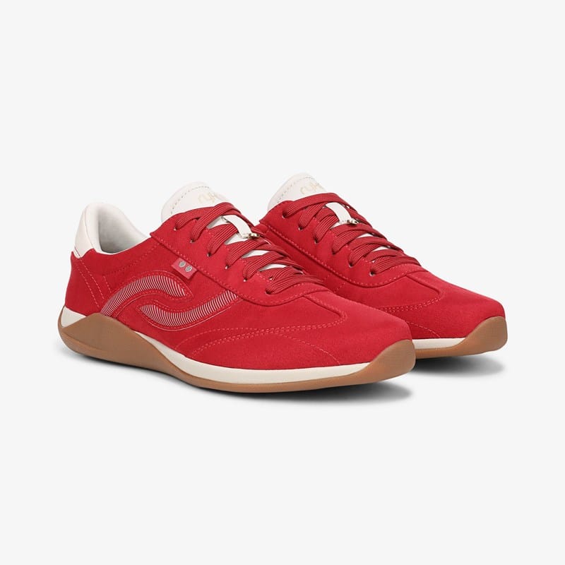 Ryka Era Lace Up Sneakers Salsa Red Micro Suede 8.5 W Arch Support