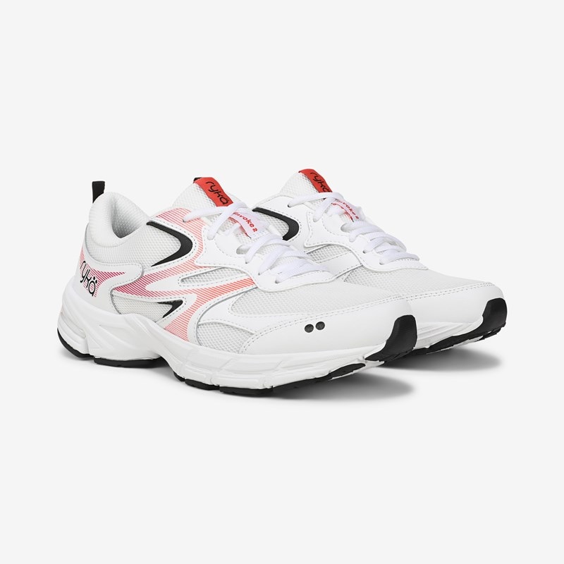 Ryka Invoke 2 Walking Sneakers Brilliant White Leather/Mesh 5.5 M Arch Support, Lightweight