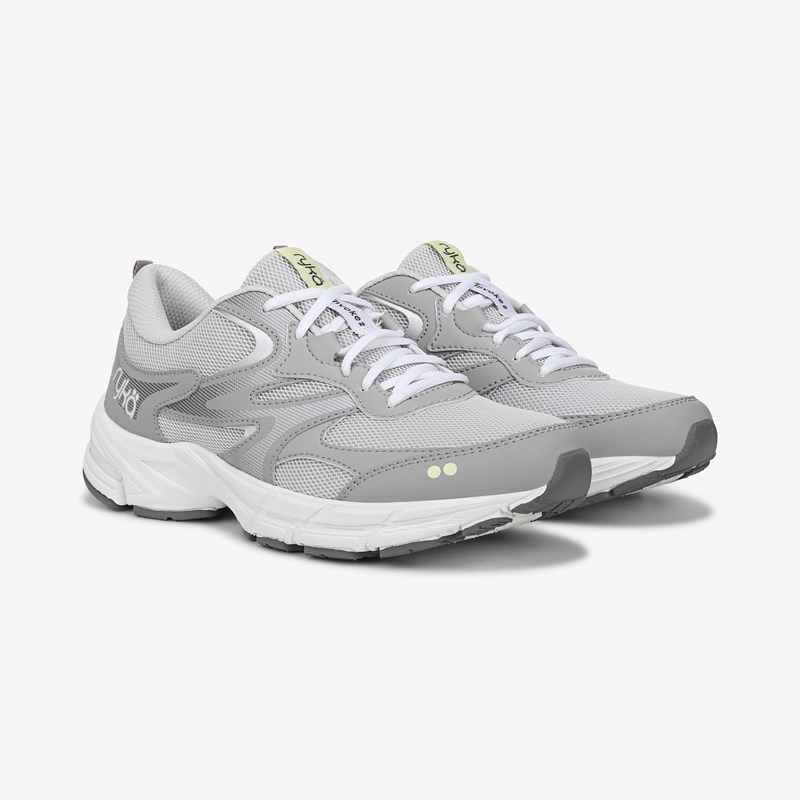 Ryka Invoke 2 Walking Sneakers Paloma Grey Leather/Mesh 6.0 M Arch Support, Lightweight