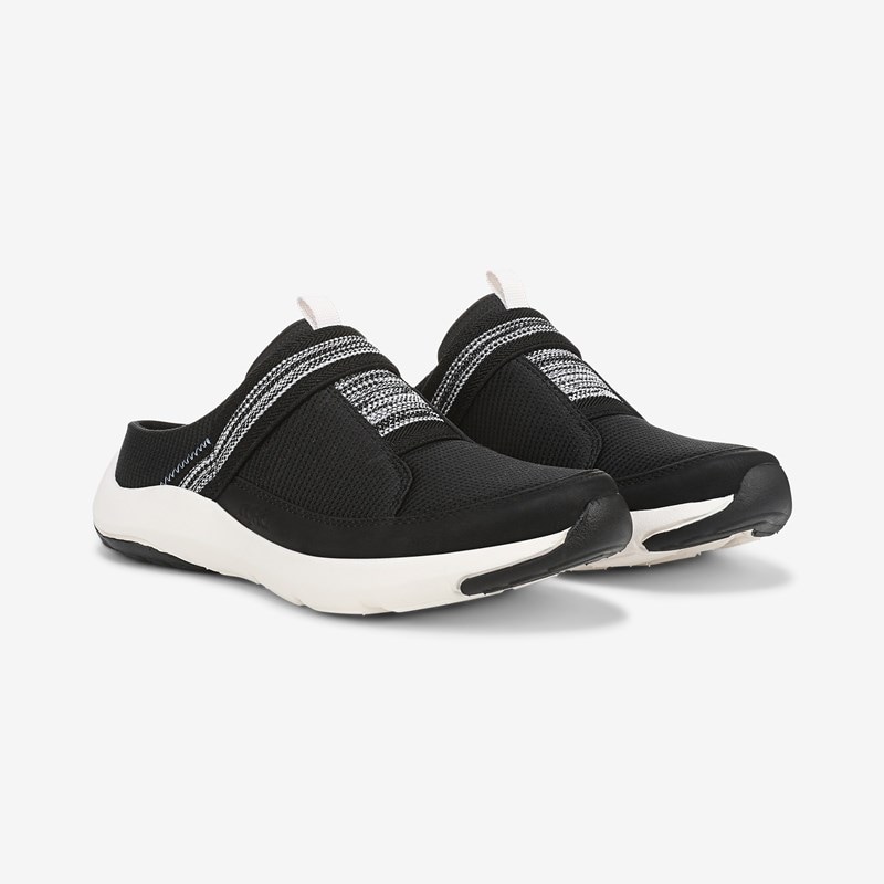 Ryka Engage Mules Black Knit Fabric 7.0 W Slip On, Arch Support, Lightweight