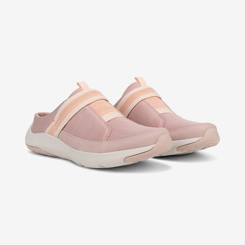 Ryka Engage Mules Dusty Peach Knit Fabric 7.5 W Slip On, Arch Support, Lightweight