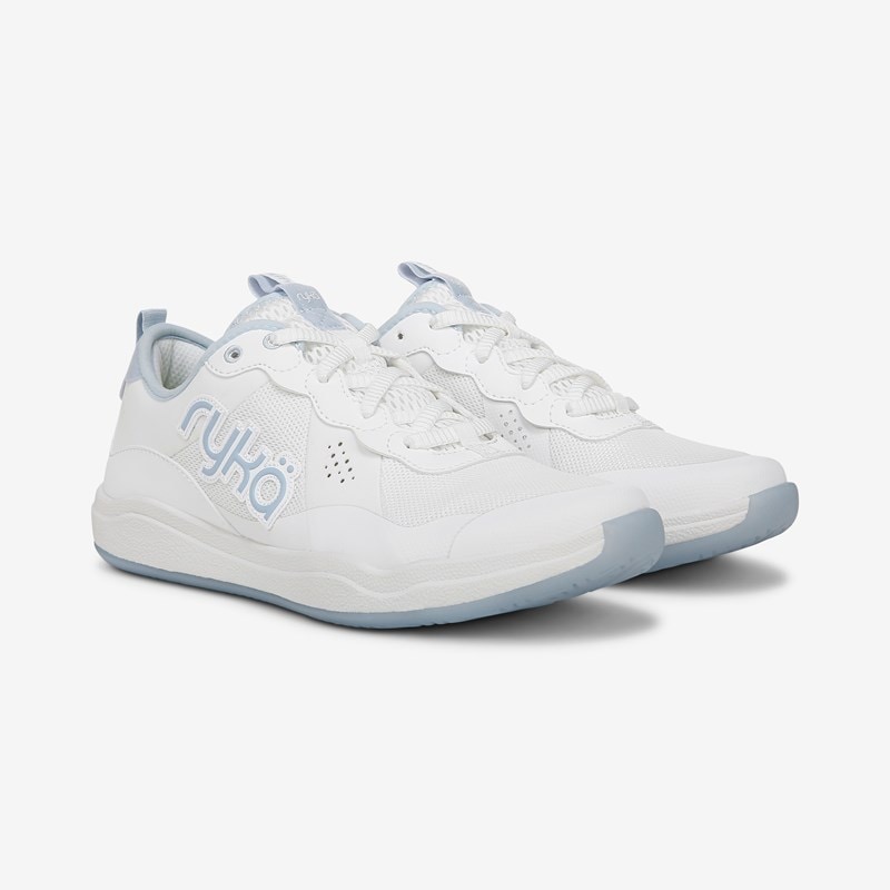 Ryka Court Agility Sneakers White/Blue Mesh Fabric 5.0 M Arch Support