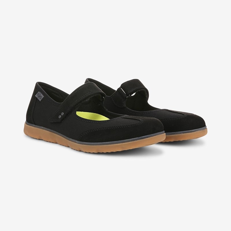 Ryka Effortless Mary Jane Shoes Black Microfiber Fabric Fabric/suede 7.5 M Arch Support
