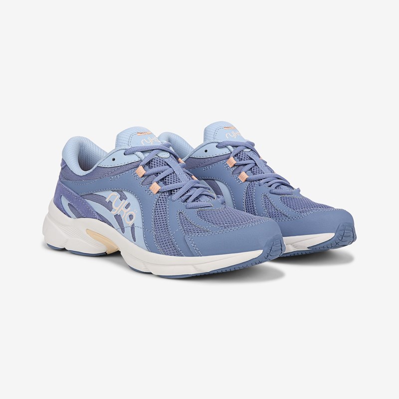 Ryka Skylift Walking Sneakers Manor Blue Leather 8.0 M Arch Support, Breathable Mesh