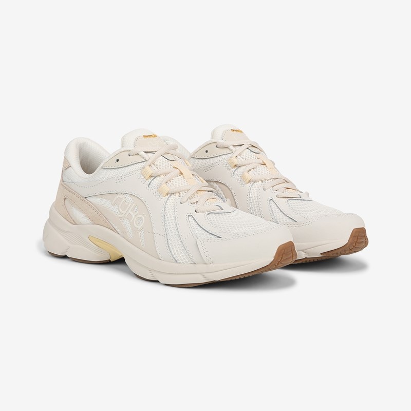 Ryka Skylift Walking Sneakers Gardenia White Leather 10.0 M Arch Support, Breathable Mesh