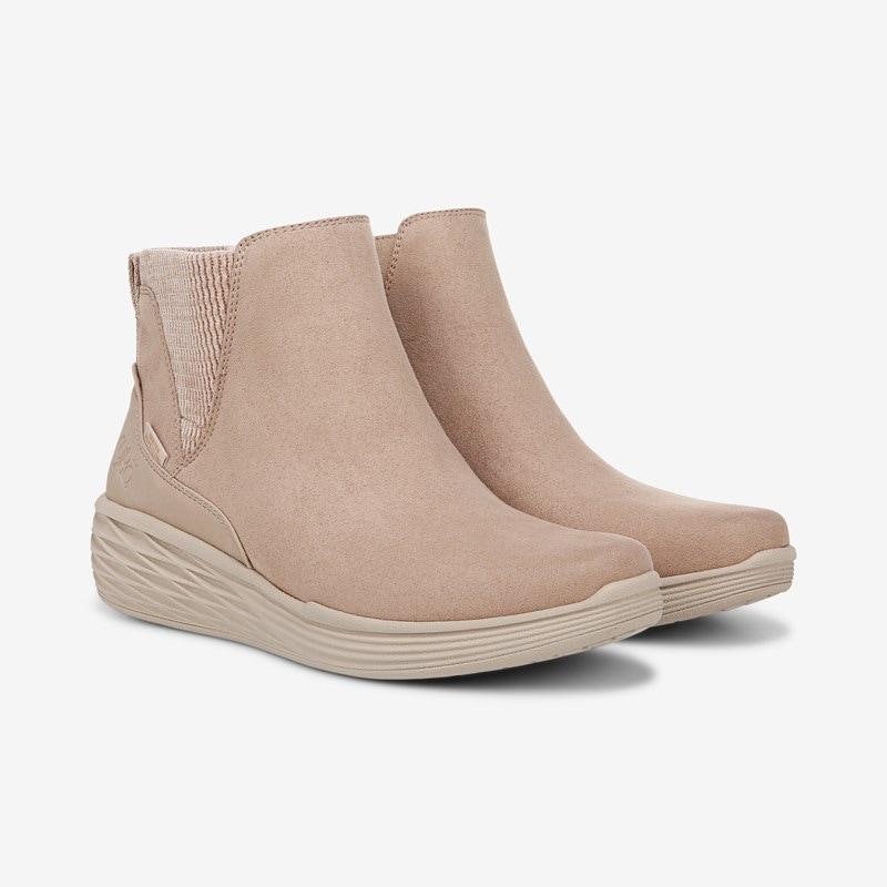 Ryka Noelle Next Ankle Bootie Boots Warm Taupe Leather 8.0 M Arch Support, Lightweight