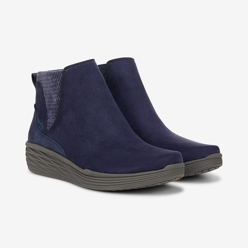 Ryka Noelle Next Ankle Bootie Boots Academy Blue Leather 8.0 W Arch Support, Lightweight