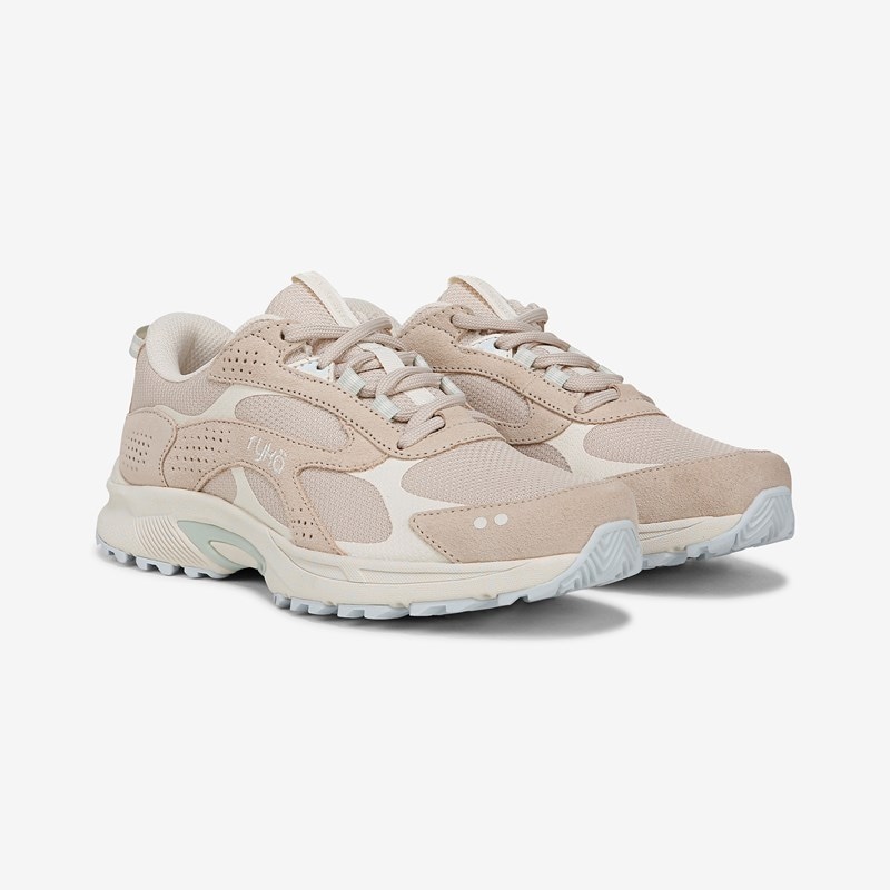 Ryka Sky Stride Walking Sneakers Tapioca Beige Suede/Mesh 9.5 W Arch Support, Lightweight