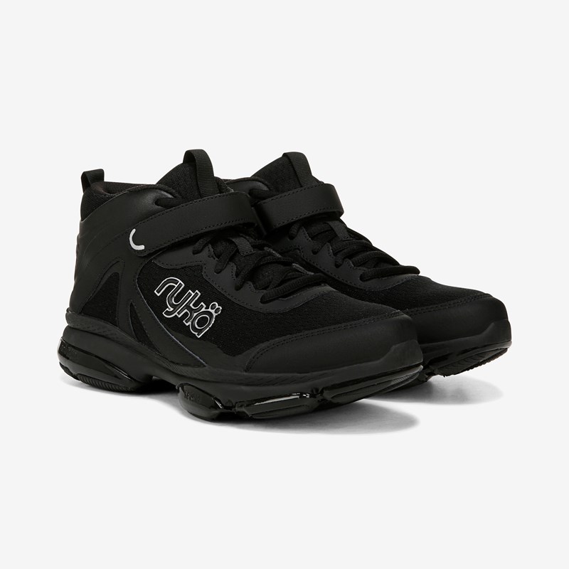Ryka Devotion Xt Mid 2 Lace Up Sneakers Black Fabric/leather 7.0 W High-Impact, Arch Support, Lightweight