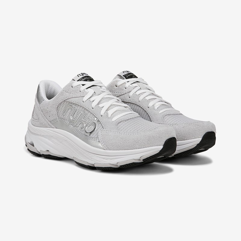 Ryka Devotion X Max Classic Walking Sneakers Silver Fabric Leather/synthetic 12.0 W Arch Support, Lightweight