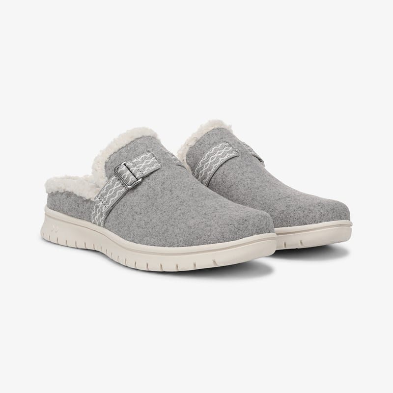 Ryka Sophie Mules Paloma Grey Faux Fur 7.5 M Lightweight