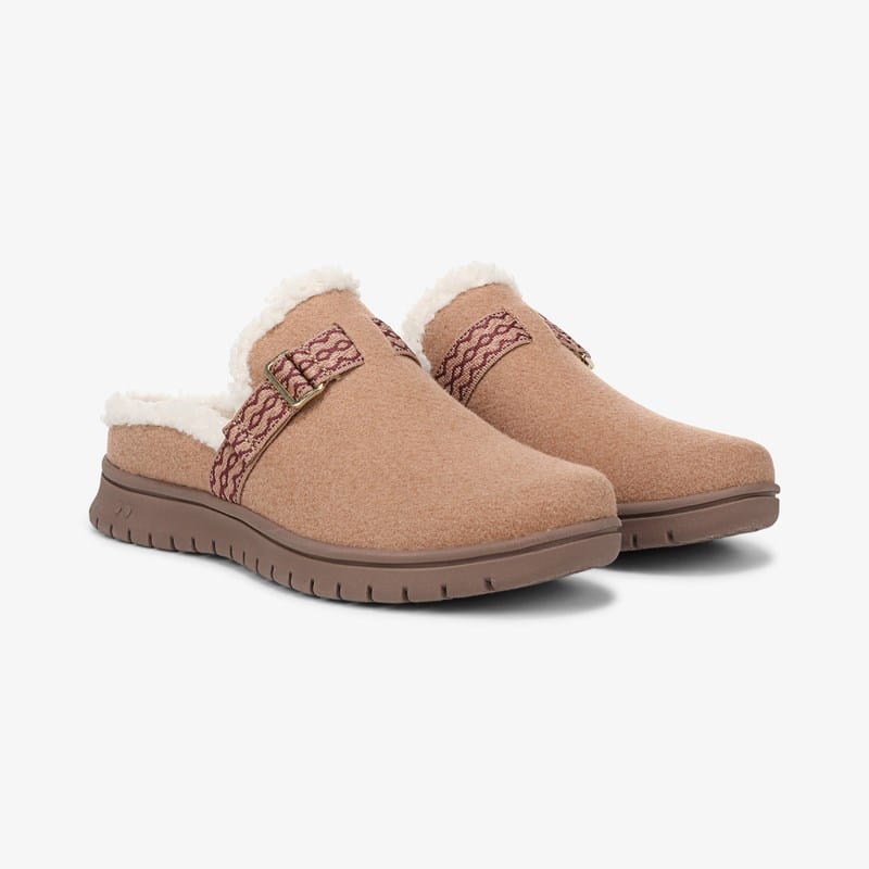 Ryka Sophie Mules Honey Brown Faux Fur 8.5 M Lightweight