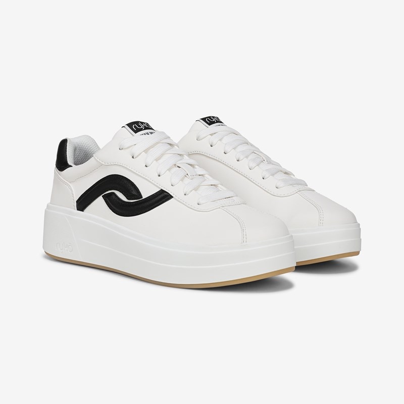 Ryka Viv Max Lace Up Sneakers Brilliant White Faux Leather Fabric/leather 6.0 W Arch Support