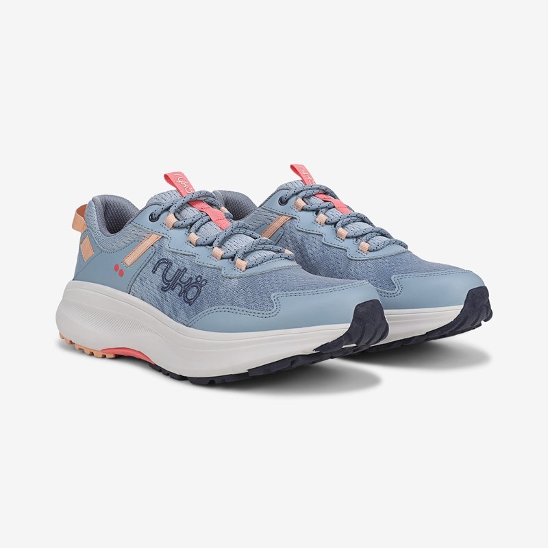 Ryka Treetop Trail Walking Sneakers Ashley Blue Leather/Mesh 9.0 W Arch Support