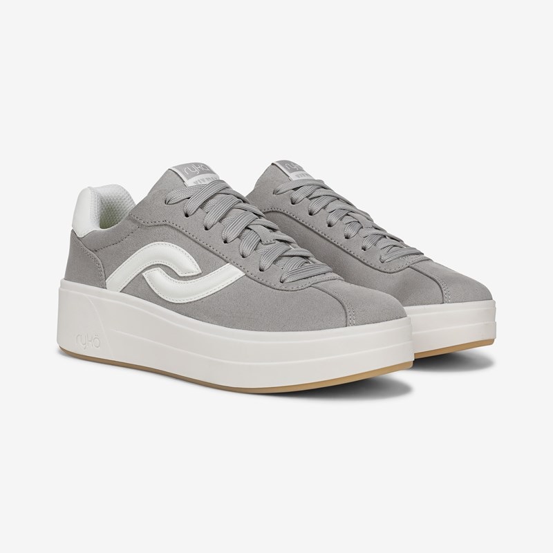 Ryka Viv Max Lace Up Sneakers Paloma Grey Microfiber Fabric/leather 9.5 W Arch Support