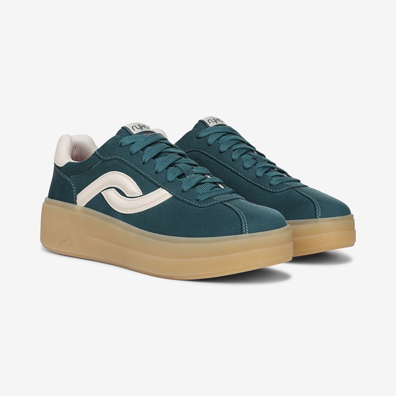 Ryka Viv Max Lace Up Sneakers Dark Sea Green Microfiber Fabric/leather 9.5 W Arch Support