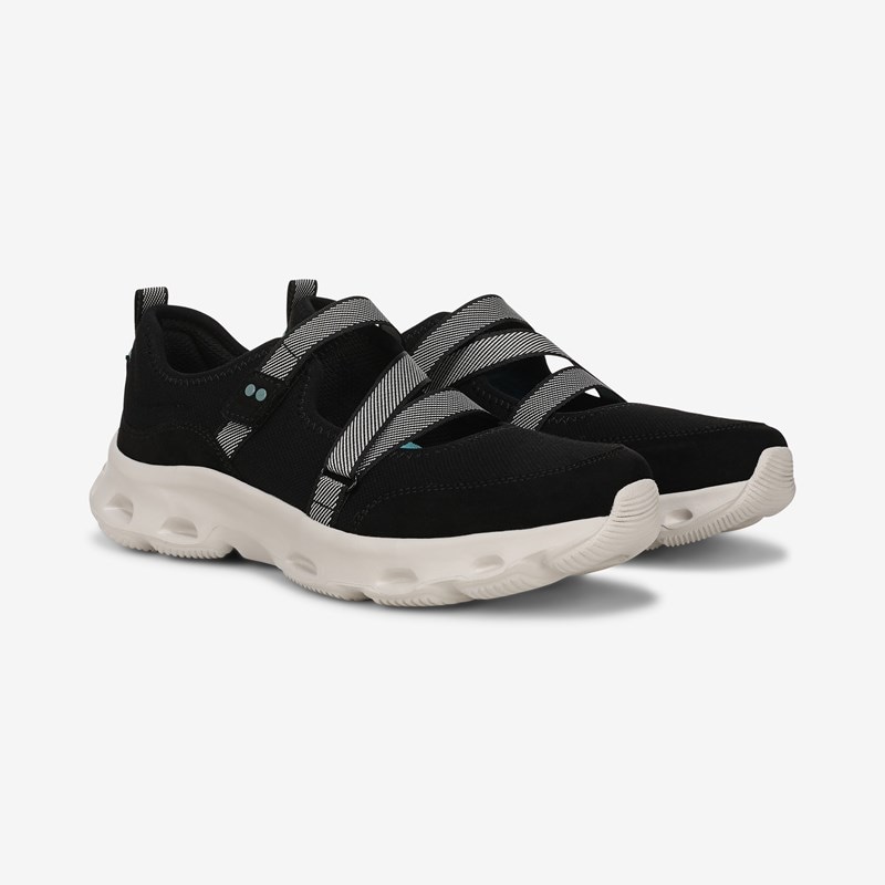 Ryka Activfoam Mary Jane Walking Sneakers Black Mesh Fabric 6.0 W Arch Support, Lightweight