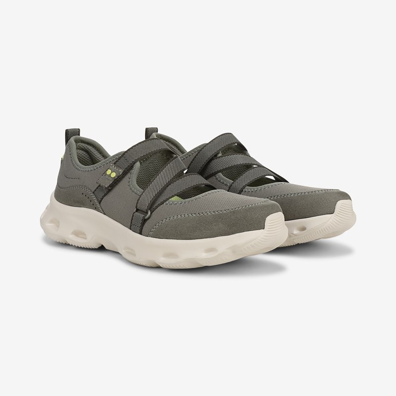Ryka Activfoam Mary Jane Walking Sneakers Vetiver Green Mesh Fabric 8.5 M Arch Support, Lightweight