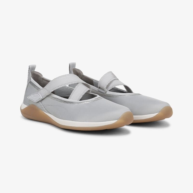 Ryka Era Mary Jane Luxe Shoes Silver Satin Fabric Fabric/leather 9.5 M Arch Support
