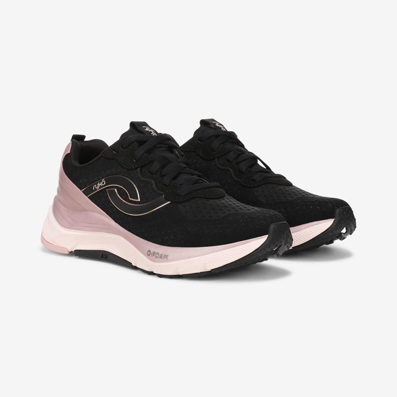 Ryka Uplift Lx Running Sneakers Black Mesh Fabric 6.5 M Arch Support, Lightweight