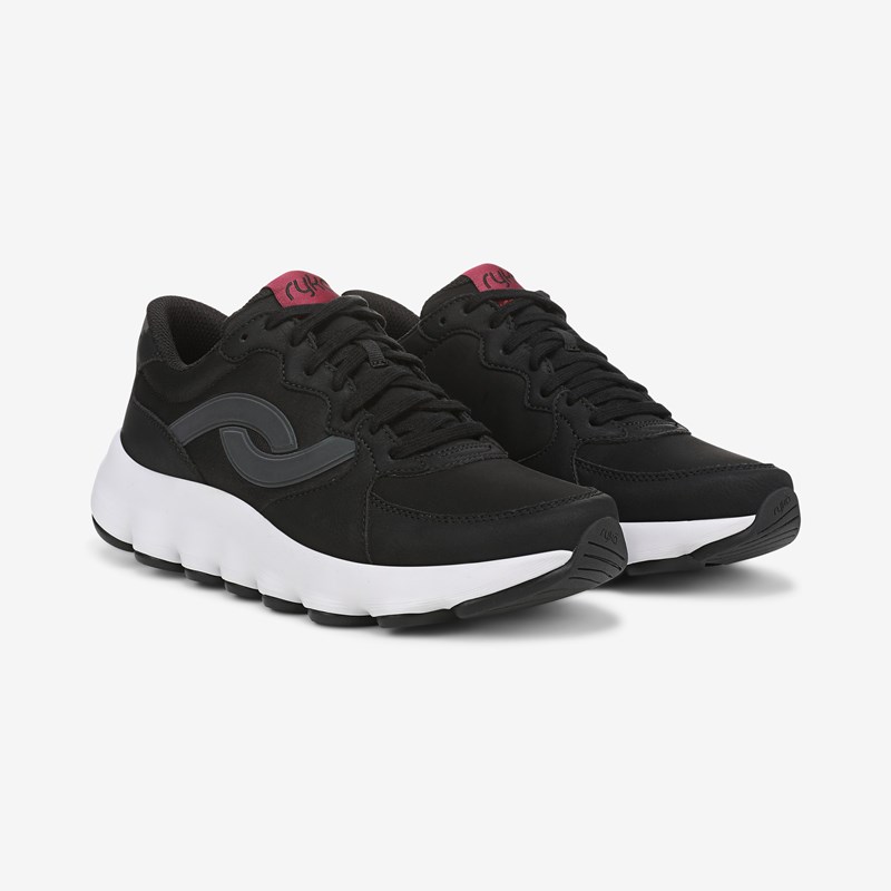 Ryka Podflow Retro Walking Sneakers Black Mesh Fabric 7.5 M Arch Support