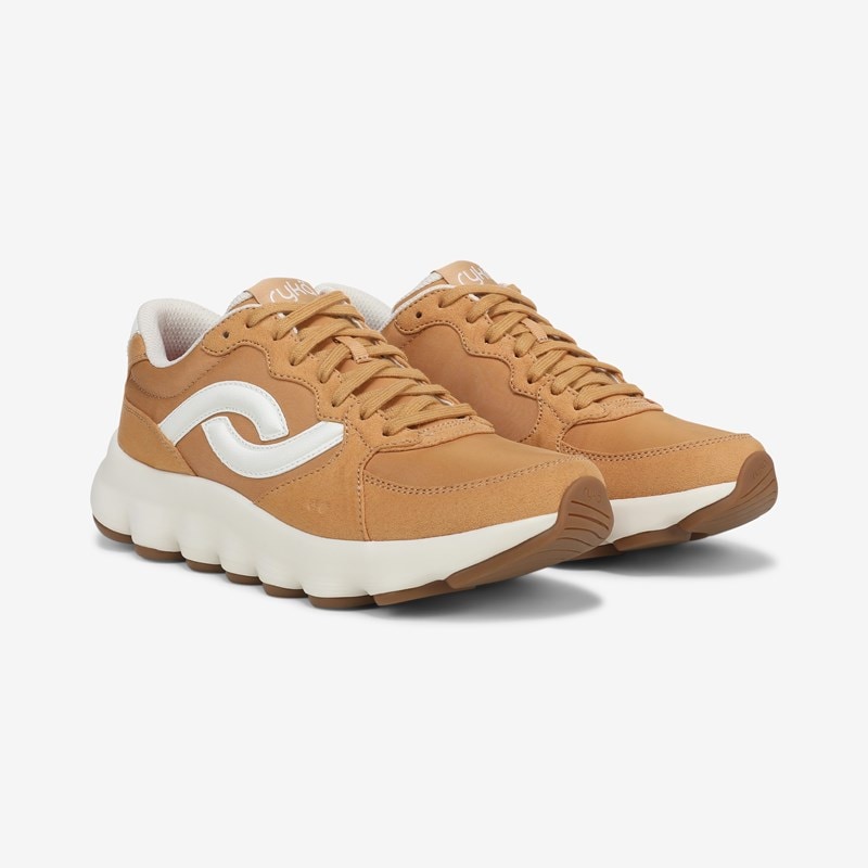 Ryka Podflow Retro Walking Sneakers Yellow Oak Mesh Fabric 12.0 W Arch Support