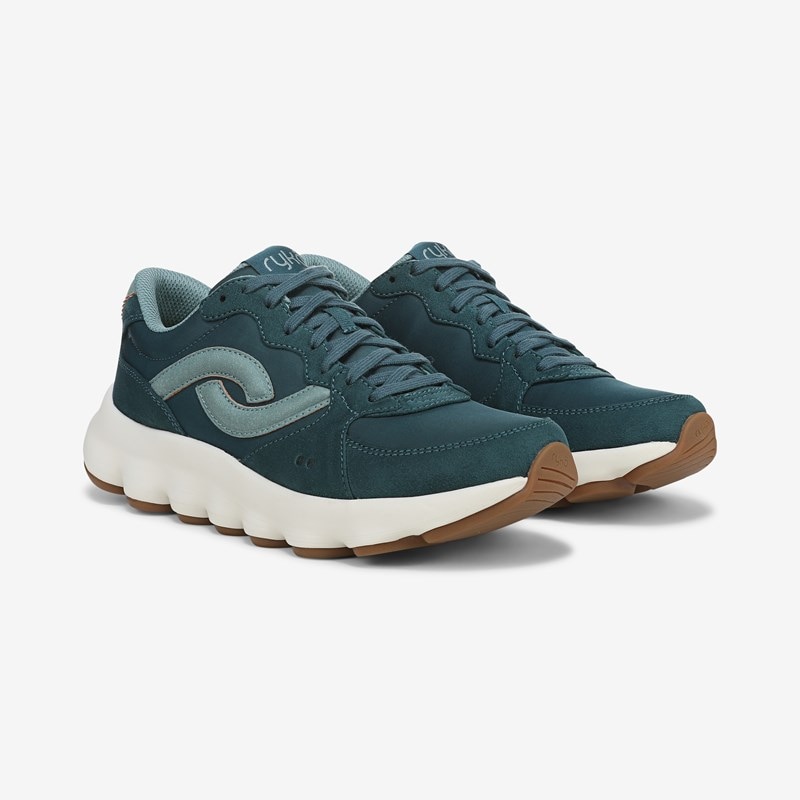 Ryka Podflow Retro Walking Sneakers Deep Sea Green Mesh Fabric 10.0 W Arch Support