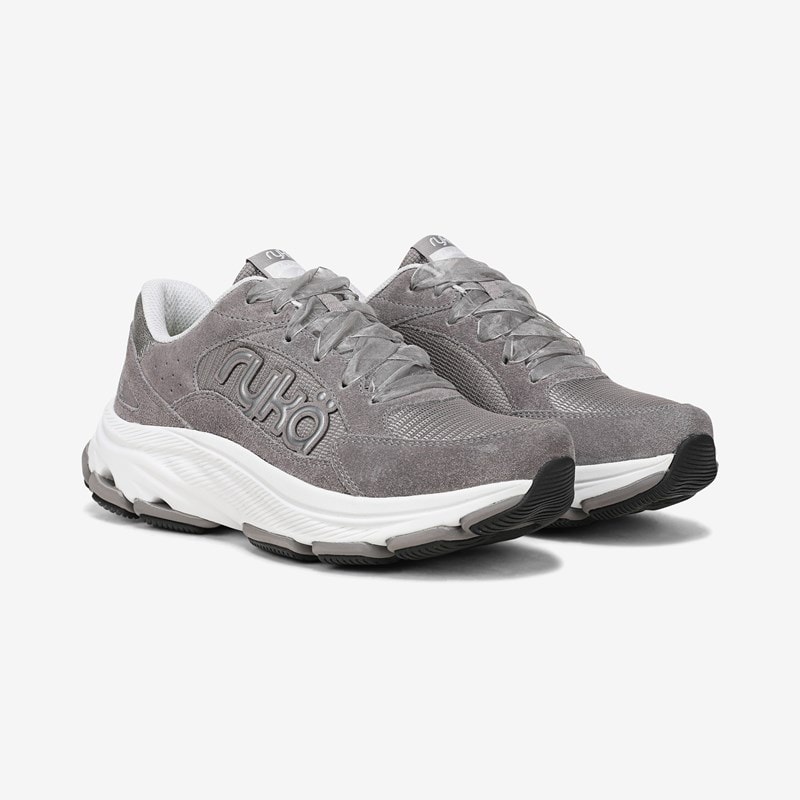 Ryka Devotion X Max Classic Walking Sneakers Grey Suede Suede/leather/synthetic 6.0 M Arch Support, Lightweight