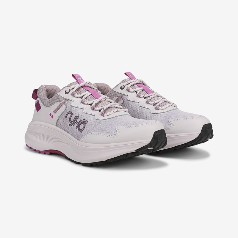 Ryka Treetop Trail Walking Sneakers Lilac Grey Leather/Mesh 12.0 W Arch Support