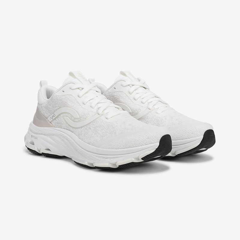 Ryka Dedicate Lx Walking Sneakers Brilliant White Mesh Fabric 8.0 M Arch Support, Lightweight