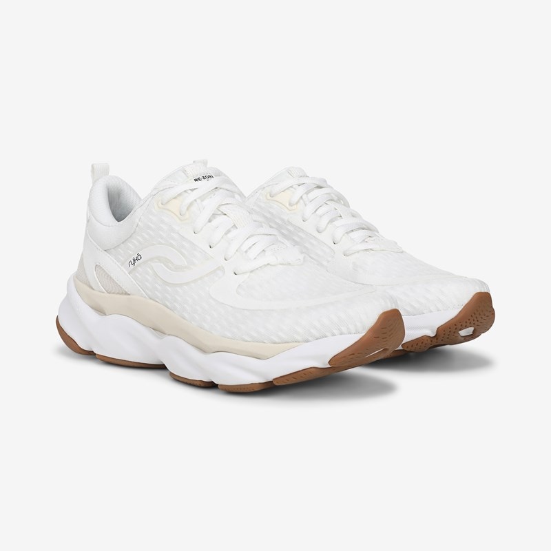 Ryka Rezorb Max Walking Sneakers Bright White Mesh Fabric 7.5 M Arch Support, Lightweight