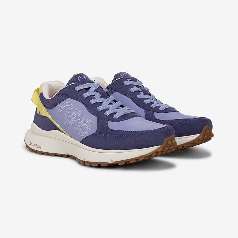 Ryka Jog On Slip On Sneakers Dusk Blue Faux Leather Fabric/suede 10.0 W Arch Support