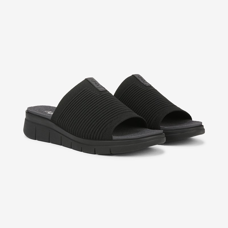 Ryka Epic Slide Sandal Black Knit Fabric 9.5 W Slip On, Lightweight