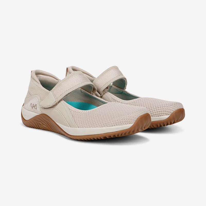 Ryka Echo Mary Jane Shoes Terra Taupe Mesh Fabric 9.5 W Arch Support, Lightweight