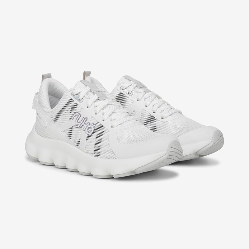 Ryka Podflow Walking Sneakers Brilliant White Mesh Fabric 6.0 M Arch Support