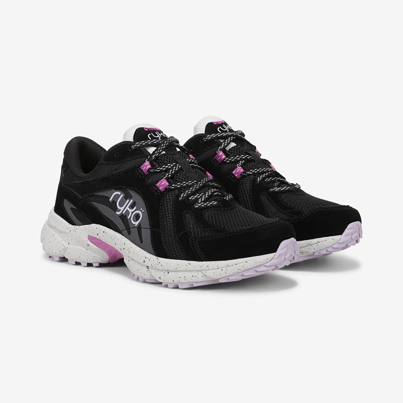 Ryka Skylift Tr Trail Walking Sneakers Black Suede/Mesh Leather 7.5 M Arch Support, Lightweight