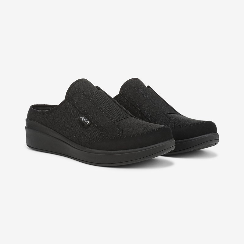 Ryka Lounge Slip On Mules Black Fabric 5.0 M Arch Support