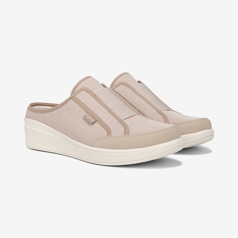 Ryka Lounge Slip On Mules Terra Taupe Fabric 8.5 M Arch Support