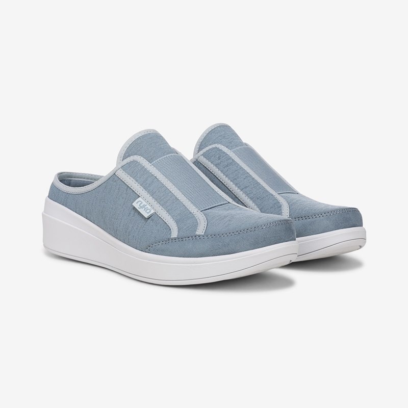 Ryka Lounge Slip On Mules Citadel Blue Fabric 12.0 M Arch Support
