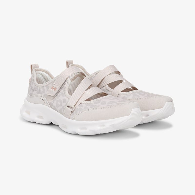 Ryka Activfoam Mary Jane Walking Sneakers Taupe Leopard Fabric 6.5 M Arch Support, Lightweight