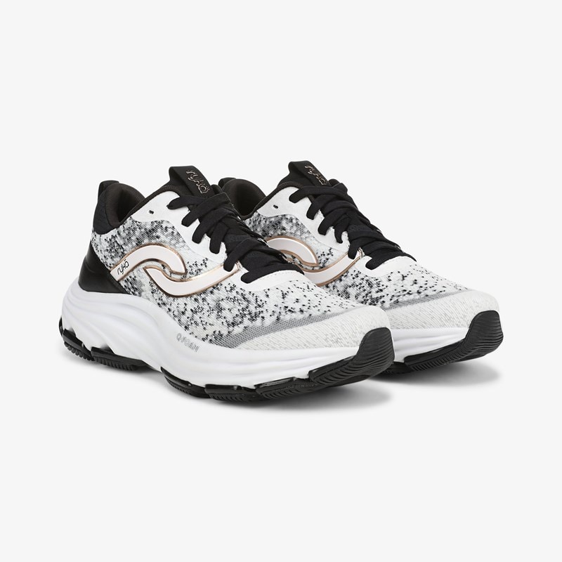Ryka Dedicate Xtra Lx Walking Sneakers Brilliant White/Black Mesh Fabric 10.0 W Arch Support
