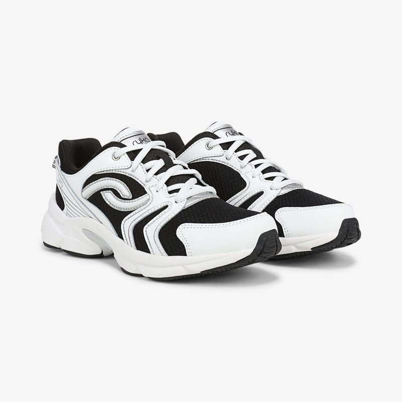 Ryka Streamline Walking Sneakers White/Black Leather/Mesh Fabric/leather 7.0 W Lightweight
